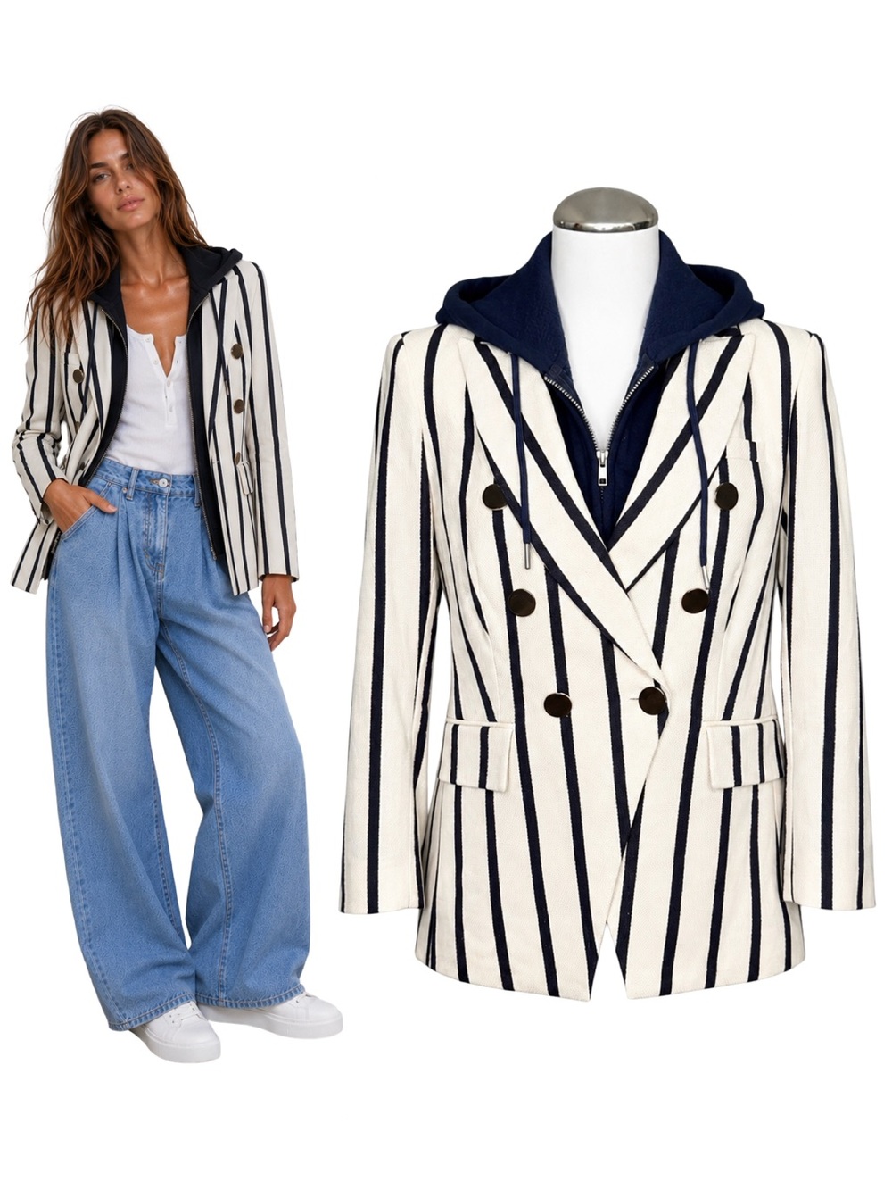 $695 VERONICA BEARD Empire Striped Dickey Blazer Jacket Sz 4